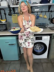 Mature Diana Serving Lunch In Pantyhose and Apron