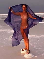 Beautiful sunset scenery by a shawl on a salt lake